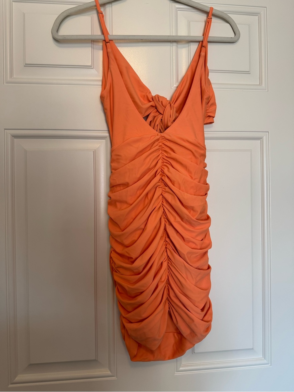 Tiger Mist Orange Tie-Front Ruched Mini Dress - Picture 3 of 7